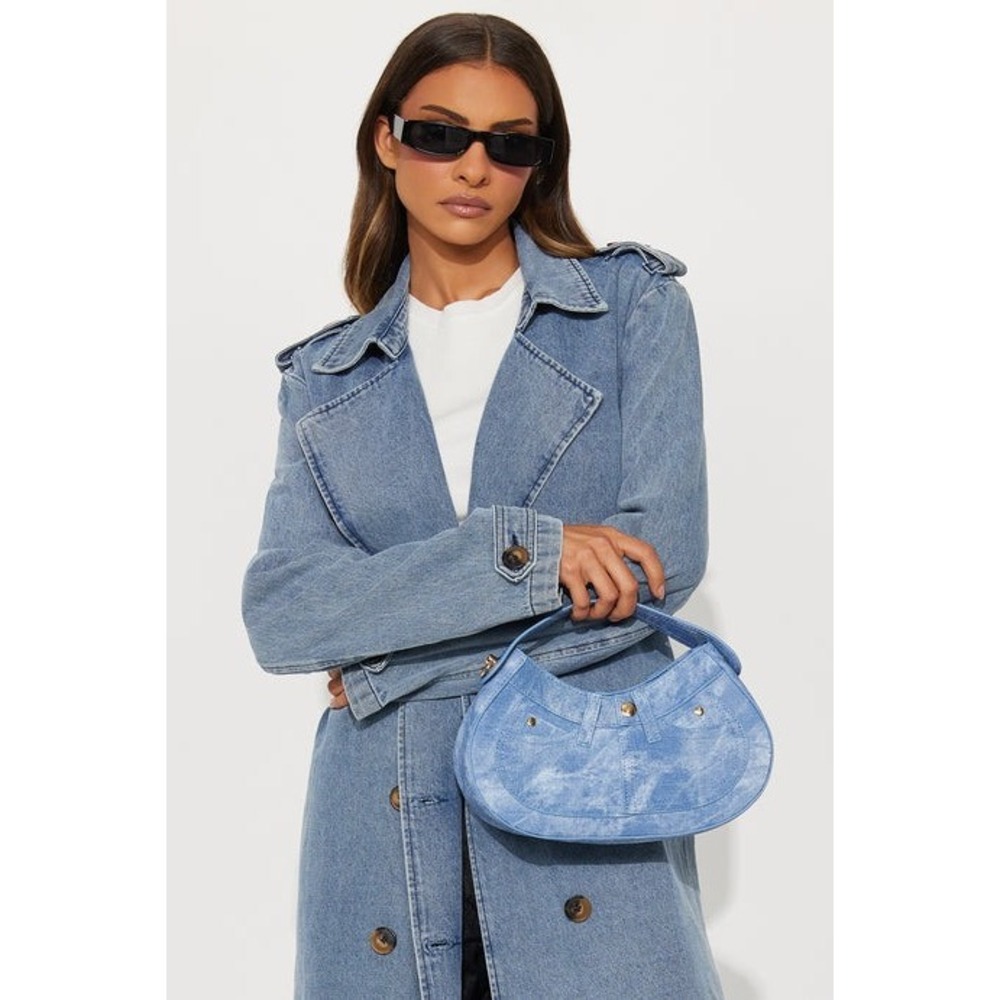 Fashion nova nwt faux leather denim blue satchel shoulder handbag purse vacation